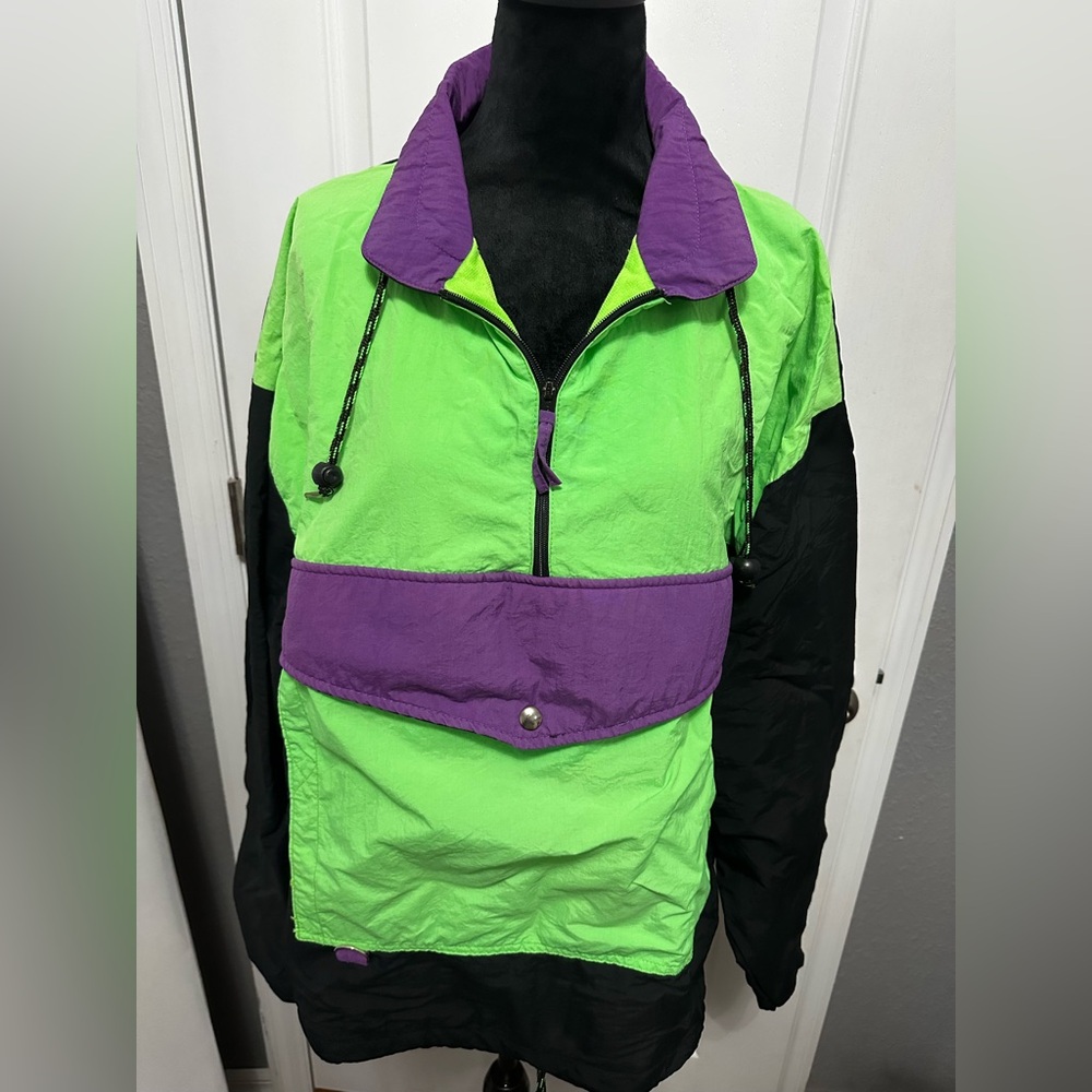 Vintage Arctic Sun Neon Green and Purple Pullover Windbreaker Size Large UNISEX